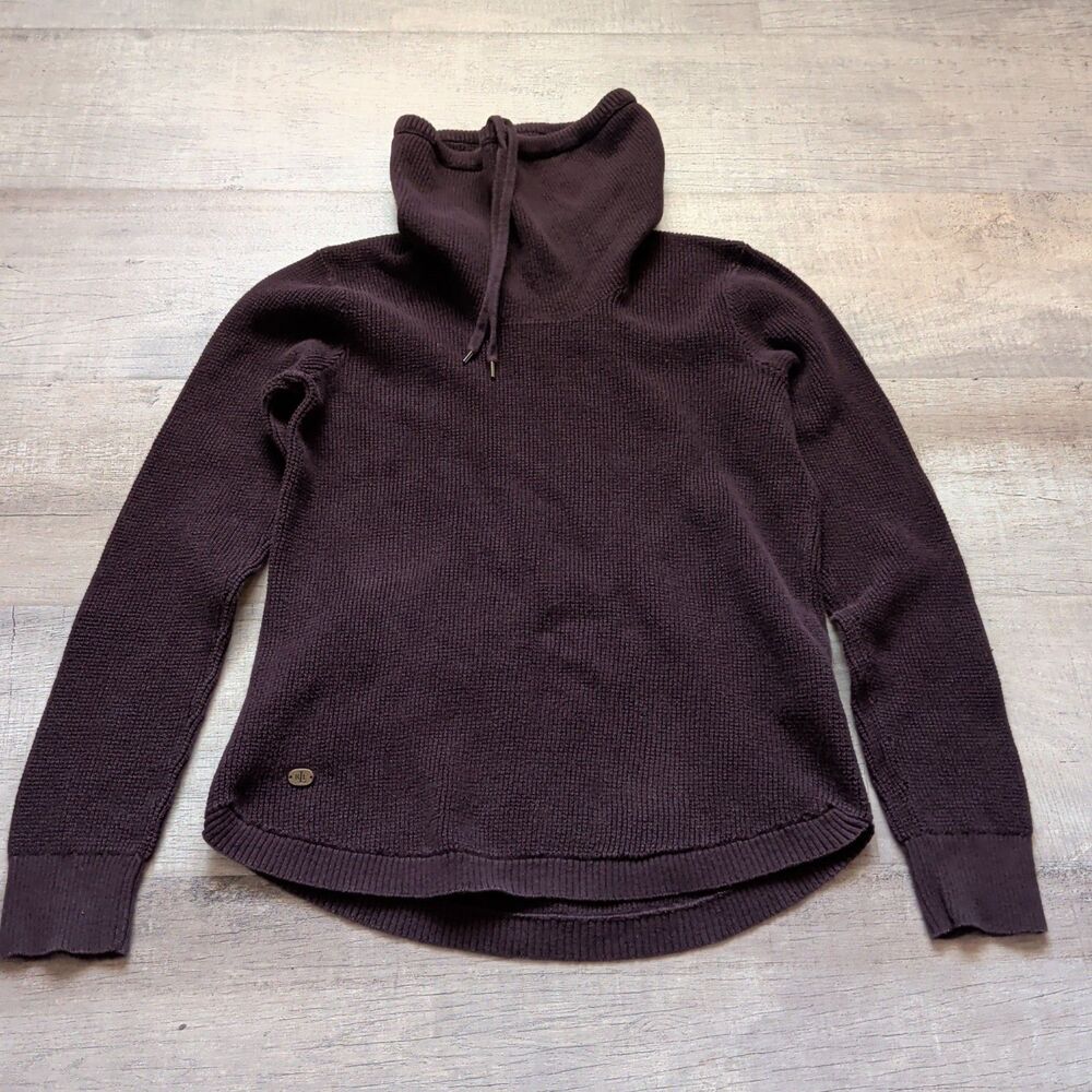 LRL Ralph Lauren Chocolate Brown Cowl Neck Waffle Knit Top Pullover Size MEDIUM